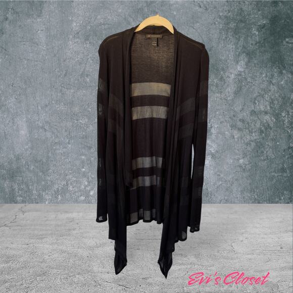INC International Concepts Women Black Open Cascading Wrap Cardigan Jacket Sz L - Picture 1 of 9
